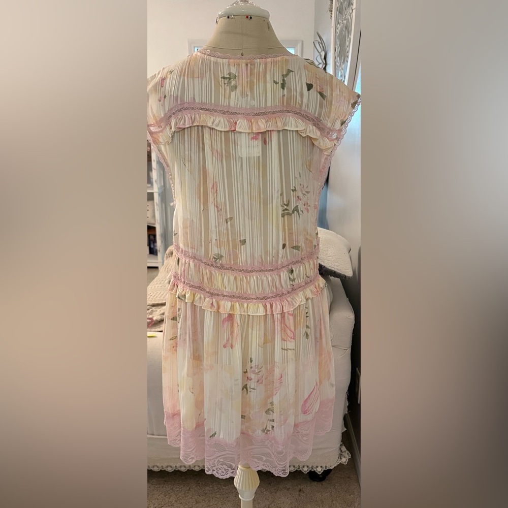 FREE PEOPLE SPRING FLING Mini Dress - Cream and Pink - Picture 4 of 10